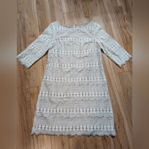 J Howard White Lace Shift Dress Size 14 Geometric Bridal Shower Boho